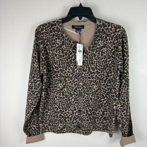 Sanctuary Leopard Print Button Front Cardigan Sweater Neutral Brown Size Small